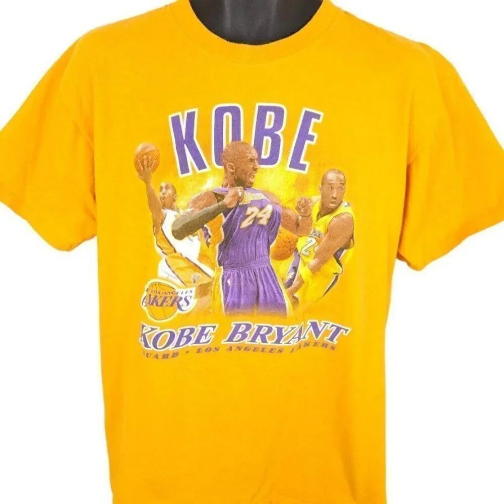 Vintage Kobe Bryant T Shirt Mens Size Large Yellow Y2K LA Lakers NBA Basketball